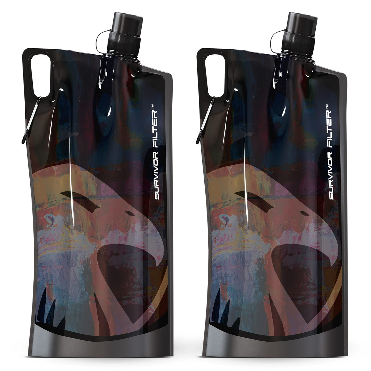 Survivor Filter Clear Collapsible Water Bottles - Travel, Hiking, Foldable, BPA-Free - 2 x