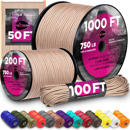 Paracord Rope 550 lb 4mm – Parachute Cord – Utility Camping Rope