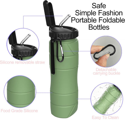 Collapsible Water Bottles, 22oz with Straw for Travel, Gym & Sports