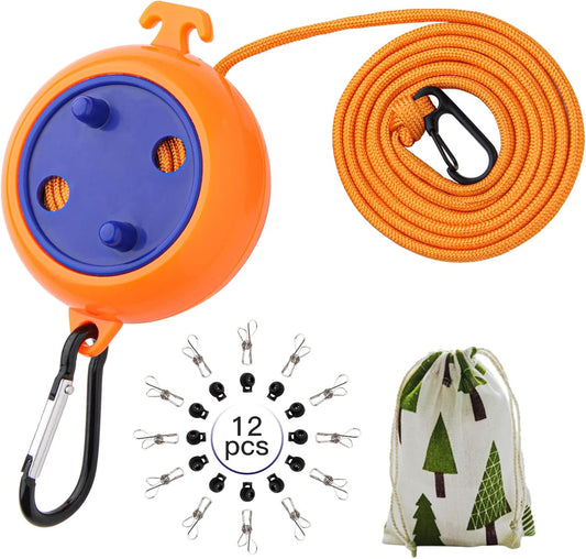 Portable Travel Clothesline, 33ft Camping Clothes line with Clothespins