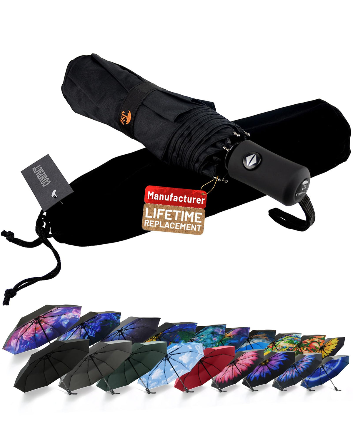 SY COMPACT Travel Umbrella - Windproof Automatic Compact Umbrellas for Rain