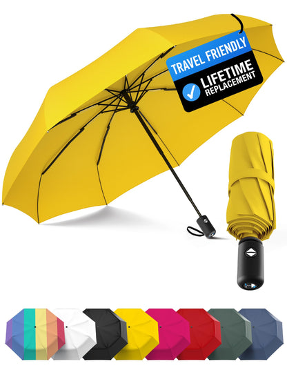 Rain-Mate Windproof Compact Umbrellas for Rain - Strong Reinforced Fiberglass Rib Design & Auto Open & Close - Portable Folding Travel Umbrella - Lightweight & Packable for Women & Men, Easy Collapse