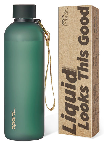Opard Slim Water Bottle 32oz, Dishwasher Safe Plastic Water Bottle BPA-Free, Leakproof Screw Top, Forest Green, Reusable for Travel School Sport Gym Hiking