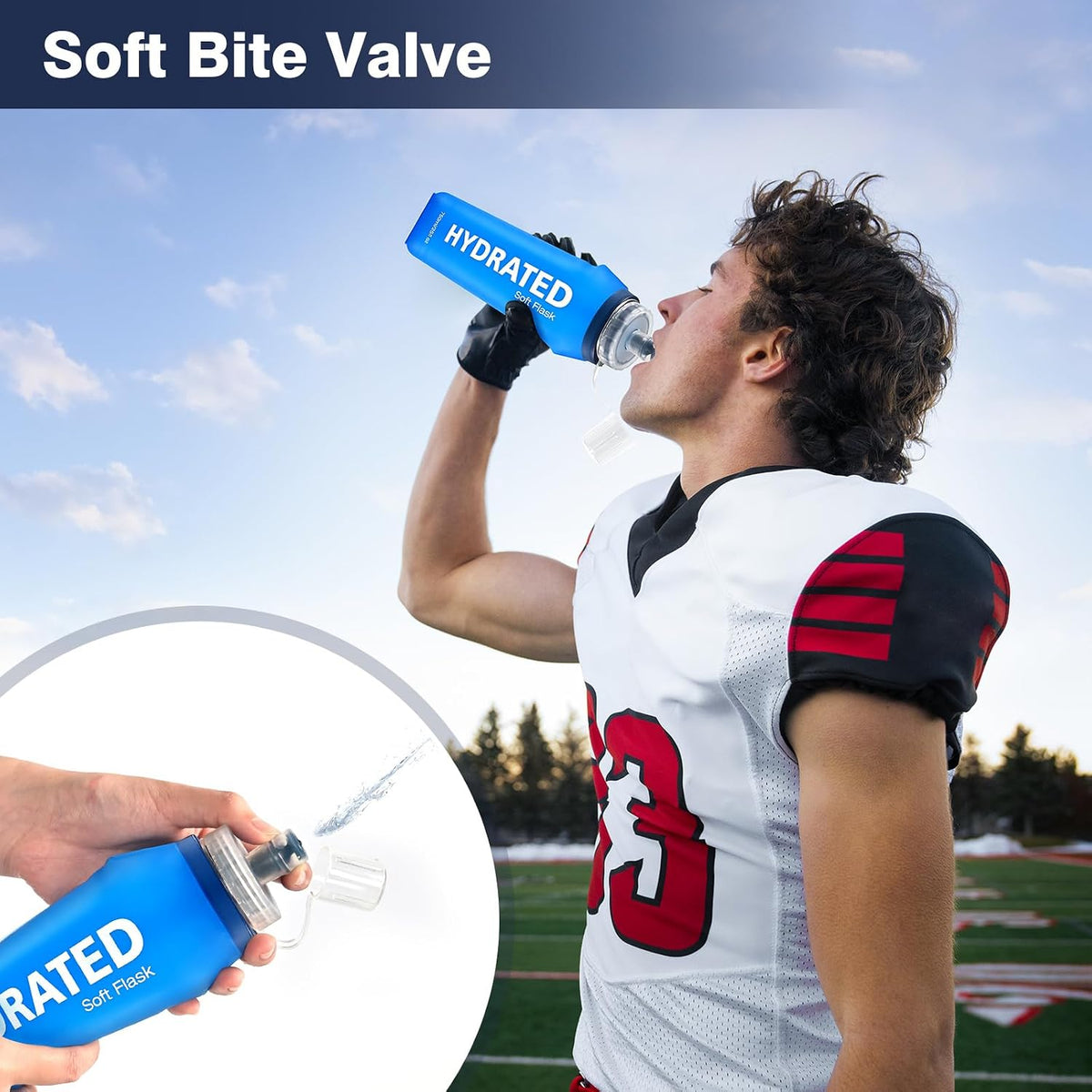 SLUXKE 3 Pack Soft Water Bottle, 25oz/750ml Flask Running Bottles for Hydration Packs, TPU Collapsible Reusable Handheld Flasks for Hiking Cycling Climbing