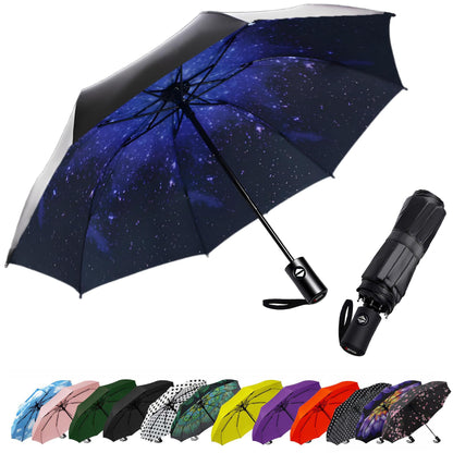 SIEPASA Compact Travel Umbrella - Windproof Auto Open/Close, Small Folding Umbrella for Rain - Lightweight & Durable with Fiberglass Frame, Waterproof Canopy - Fits Backpack, Purse, Suitcase. (Black)