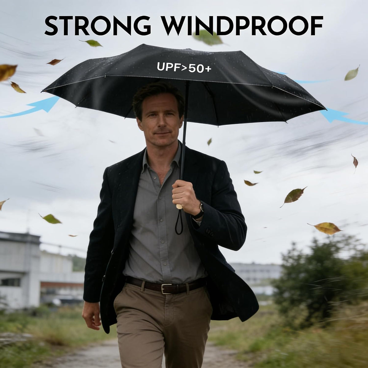 Windproof Mini Travel Folding Umbrella, UPF 50+ Sun & Rain Protection
