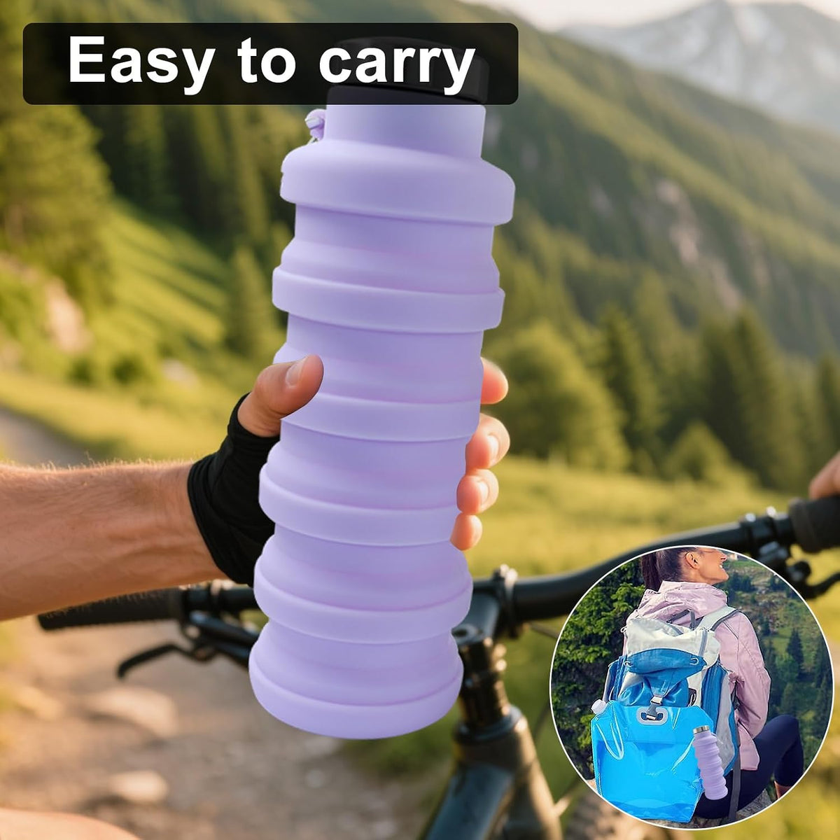Silicone Collapsible Water Bottle, Black+Purple, 2 Pcs