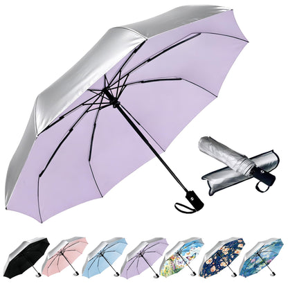 SIEPASA Compact Travel Umbrella - Windproof Auto Open/Close, Small Folding Umbrella for Rain - Lightweight & Durable with Fiberglass Frame, Waterproof Canopy - Fits Backpack, Purse, Suitcase. (Black)