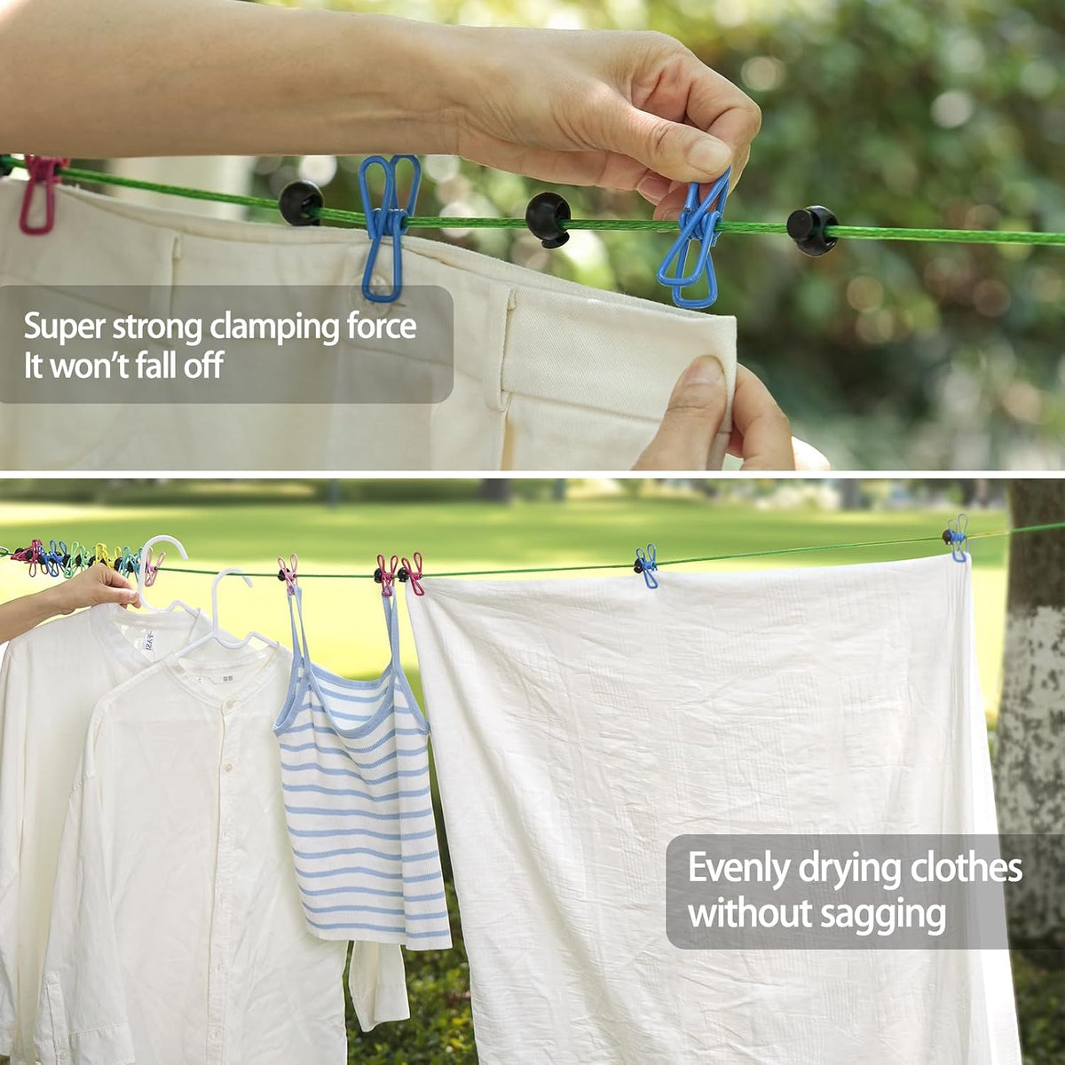 ISQ Steel Core Camping Clothesline with 16 Clothespins 17 Anti-Slip Balls Easy to Store Suitable for Outdoor Camping RV Travel Yachts and Balconies