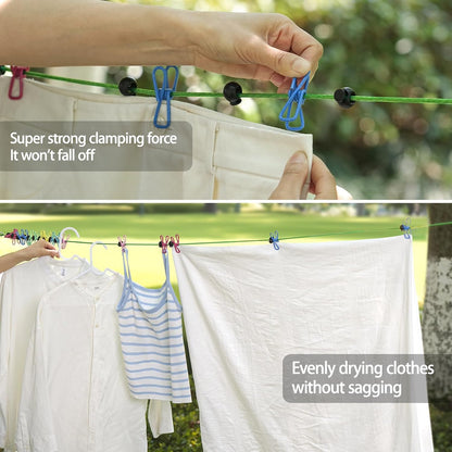 ISQ Steel Core Camping Clothesline with 16 Clothespins 17 Anti-Slip Balls Easy to Store Suitable for Outdoor Camping RV Travel Yachts and Balconies