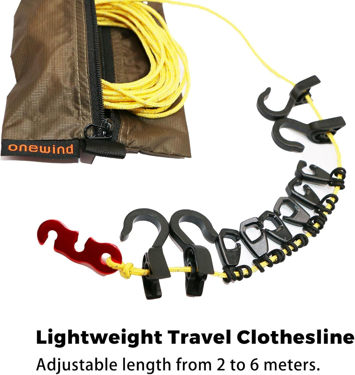 onewind Campsite Storage Line, 6m/19ft Camping Clothesline Hanging Gear for Tent Campers Camping Gear Organization UHMWPE Core Rope GearLine Hanging Organization System for Camping Hiking Backpacking
