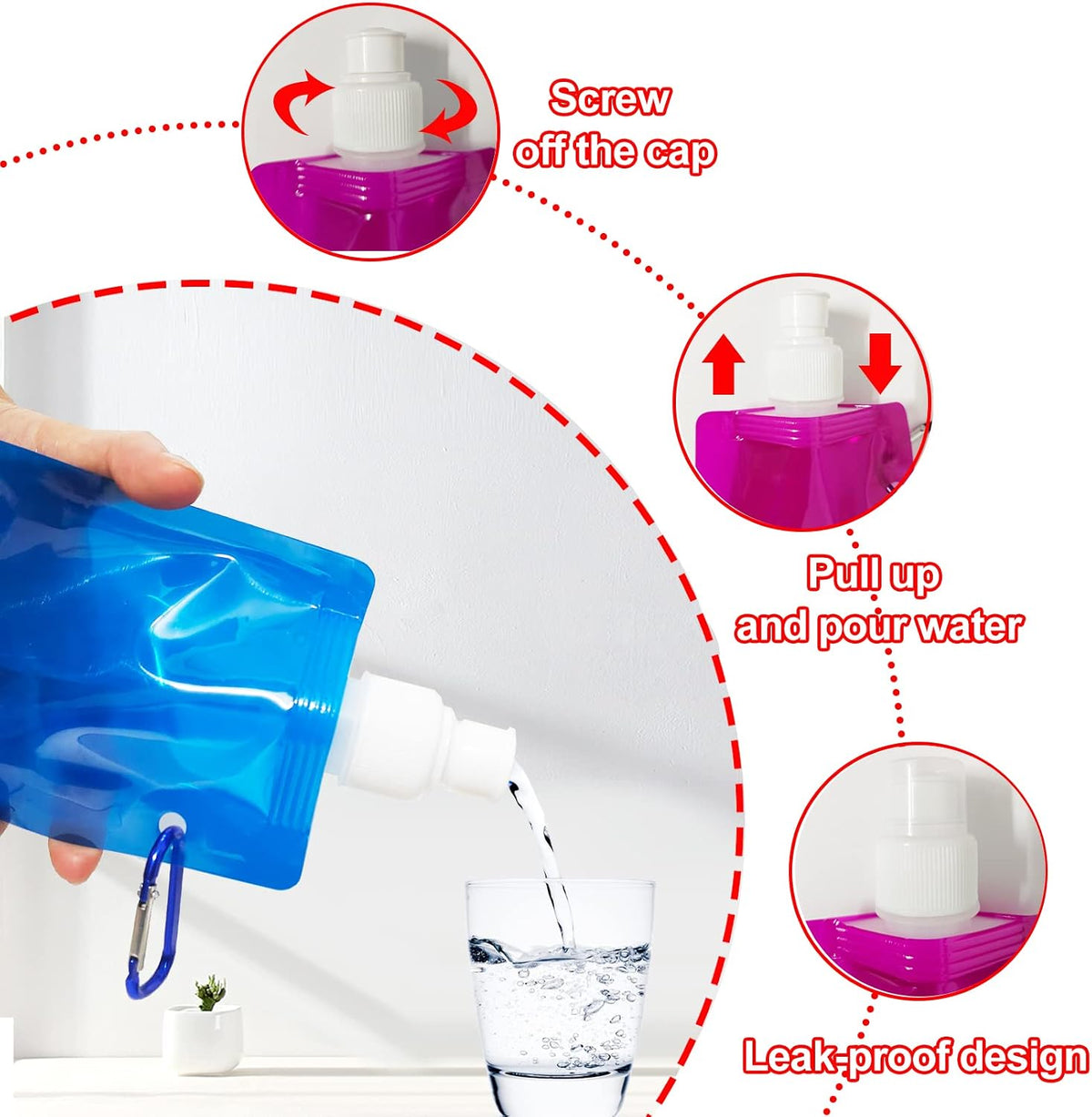 smilixin 10 Pack Collapsible Water Bottles,Collapsible Bag Water Bottles