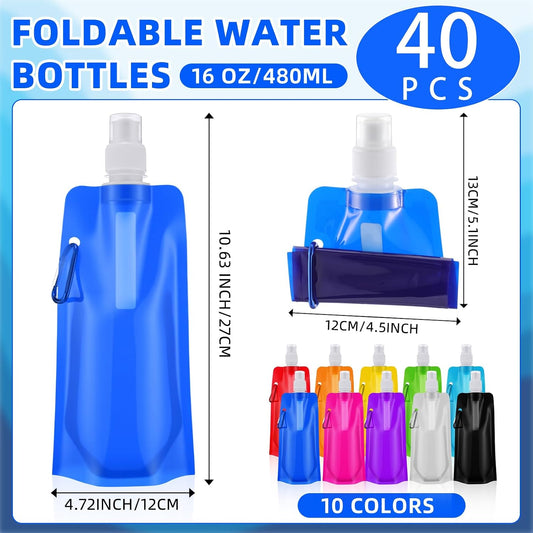 80 Pcs 16 oz Collapsible Water Bottles Bulk and Drawstring Backpack Set