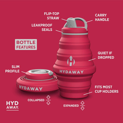 HYDAWAY 17oz Collapsible Water Bottle, Packable Leakproof for Travel