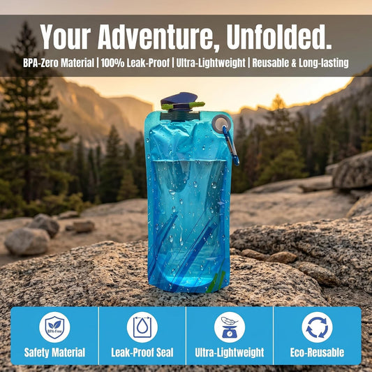 4 Pack Collapsible Water Bottles for Travel – 34oz Foldable Leakproof Water Bottle with Carabiner, Portable Reusable BPA-Free Water Bottle for Hiking,Sports,Camping,Biking