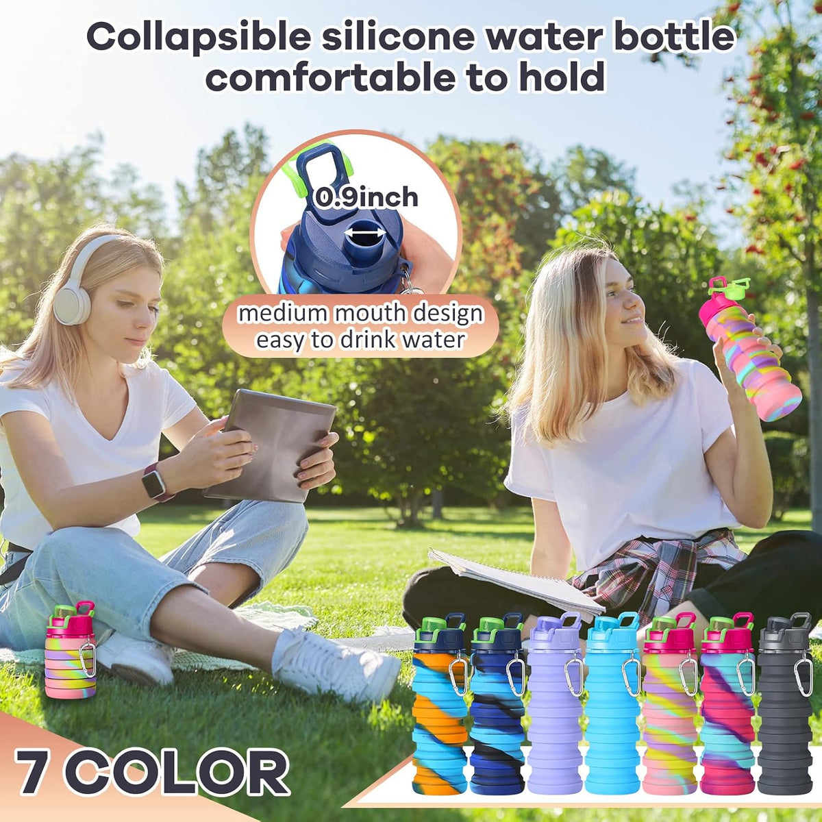 Sunnyray 14Pcs Collapsible Water Bottles Bulk 17oz (500ml), Dark Color