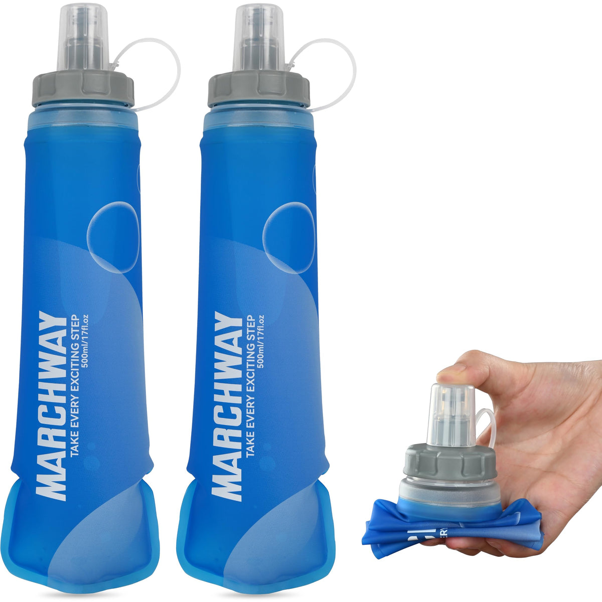 MARCHWAY Soft Flask Collapsible Water Bottle with Wide Mouth, 300ml/500ml