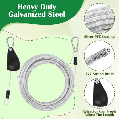 40FT Clothes Line Outdoors Retractable, Anglecai 3/16" Steel Wire Rope