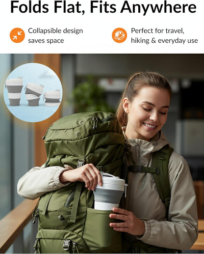 Collapsible Silicone Water Bottle 20oz, Leakproof BPA-Free Foldable Travel Cup with Carabiner Clip and Reusable Straw, Portable Reusable Bottle for Hiking, Camping, Gym, Outdoor