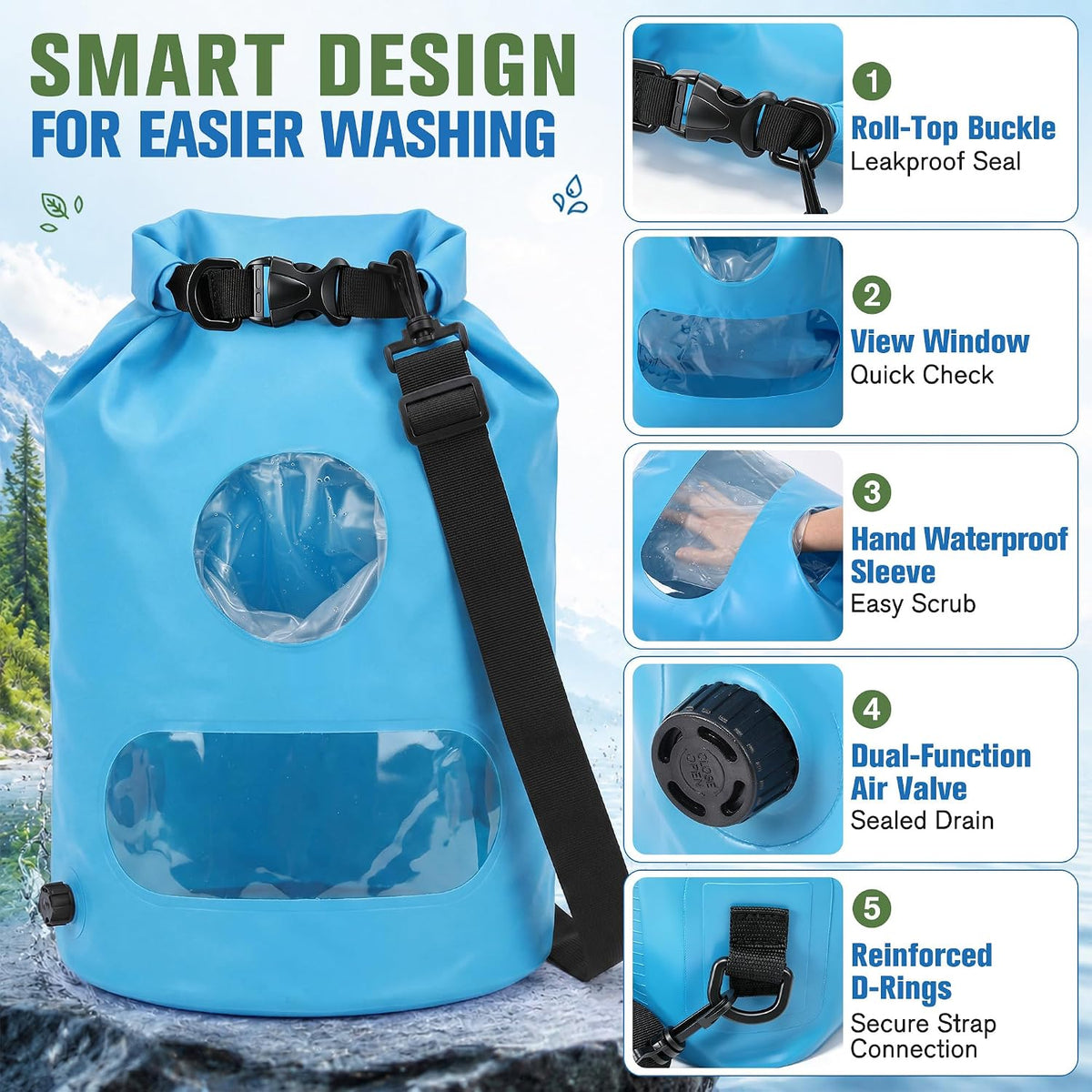 Saillong Portable Travel Washing Bag Kit, With Retractable Clothesline