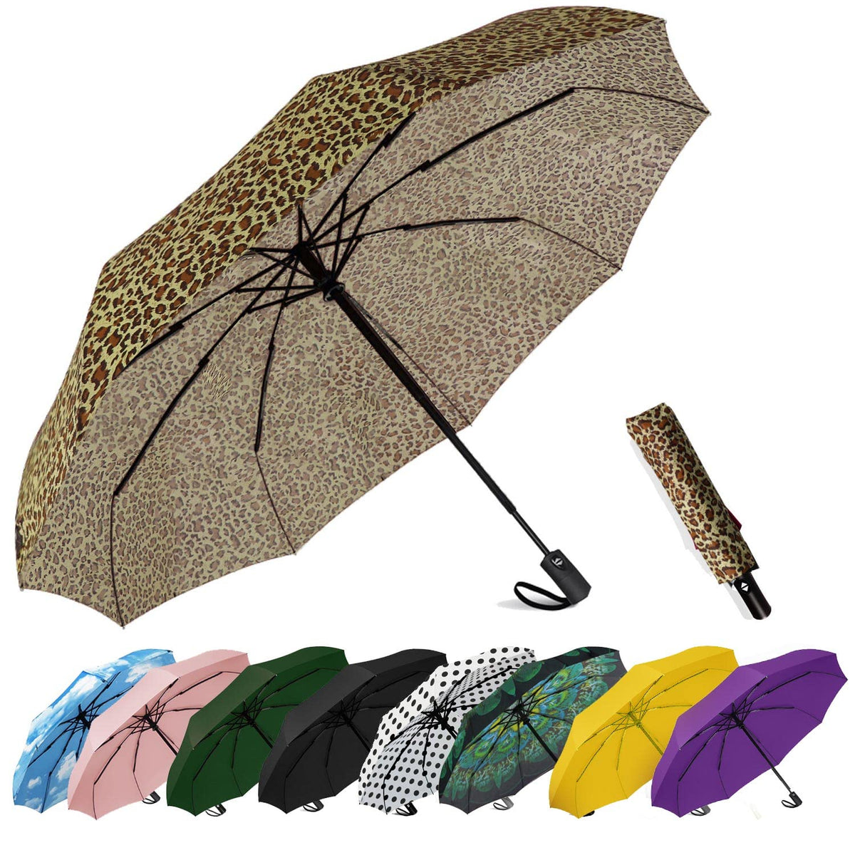 SIEPASA Compact Travel Umbrella - Windproof Auto Open/Close, Small Folding Umbrella for Rain - Lightweight & Durable with Fiberglass Frame, Waterproof Canopy - Fits Backpack, Purse, Suitcase. (Black)