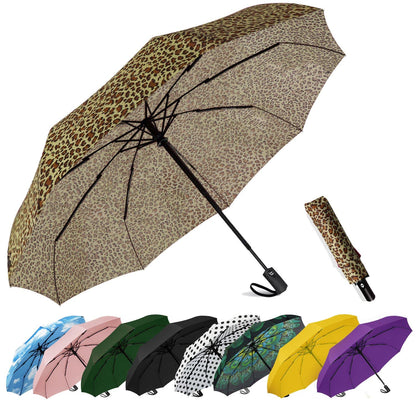 SIEPASA Compact Travel Umbrella - Windproof Auto Open/Close, Small Folding Umbrella for Rain - Lightweight & Durable with Fiberglass Frame, Waterproof Canopy - Fits Backpack, Purse, Suitcase. (Black)