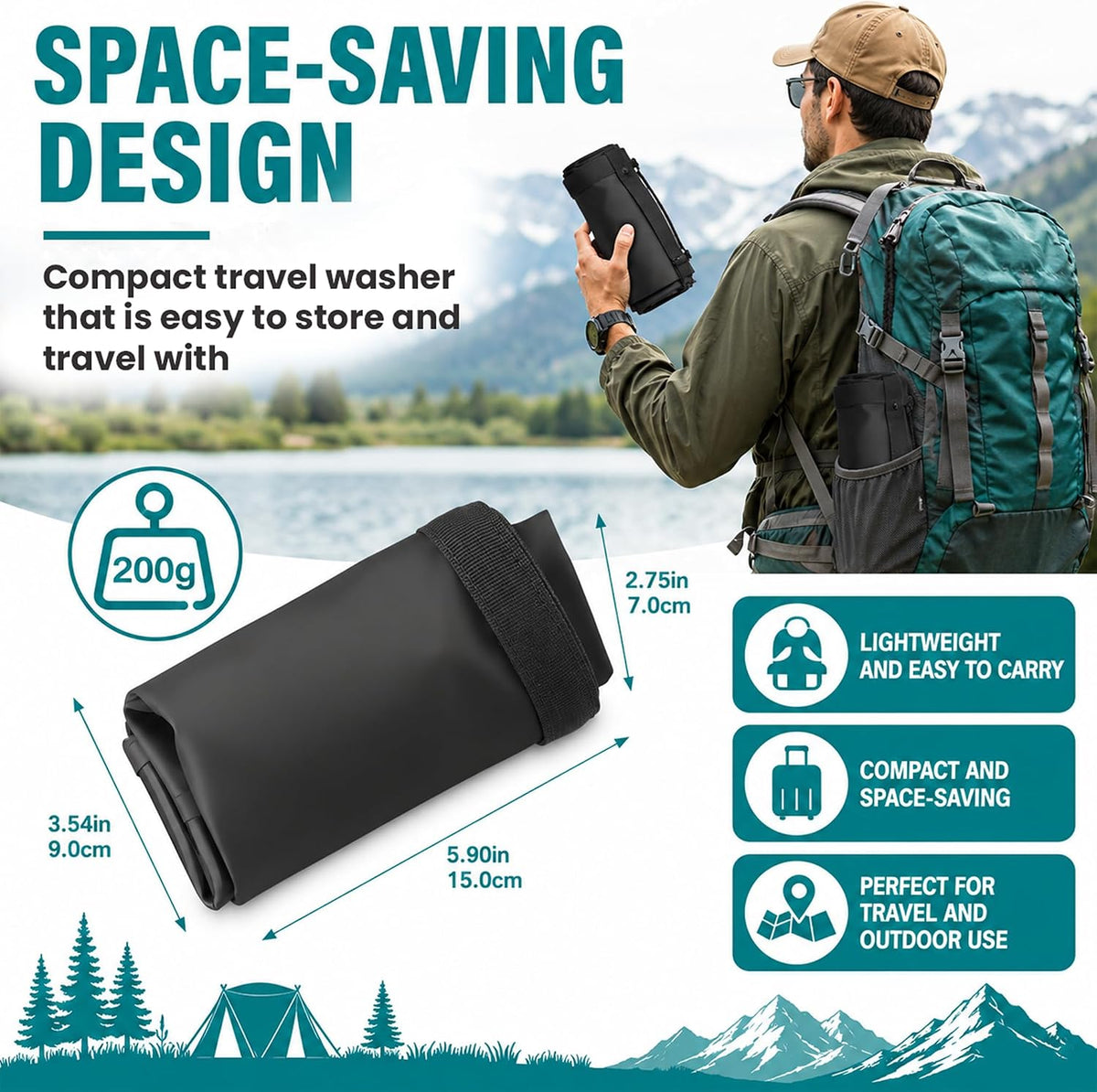 Travel Washing Machine & Retractable Clothesline - Hand Washing Machine & Portable Clothes Washer - Durable Travel Laundry Wash Bag & Camping Washing Machine - Portable Manual Clothes Washer