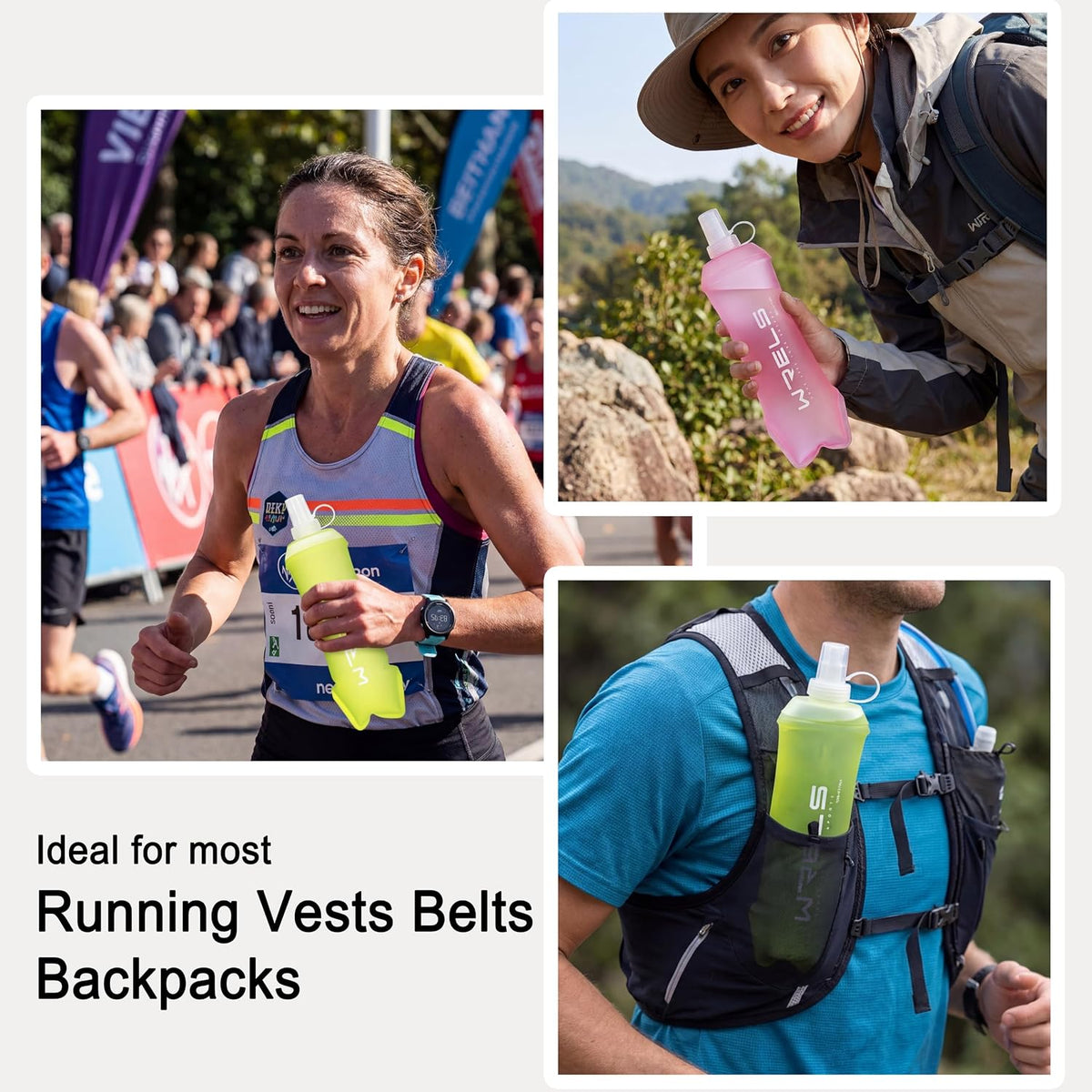 WRELS Running Water Bottle,250ml/350ml/500ml TPU Soft Flask,Collapsible Water Bottles for Hydration Vests and Running Belts Backpack, Soft Water Bottles For Hiking Cycling Climbing