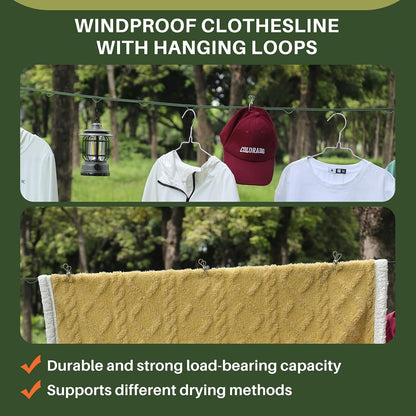 Vigorport Travel Clothesline with Metal Tensioner & Clips for Camping RV