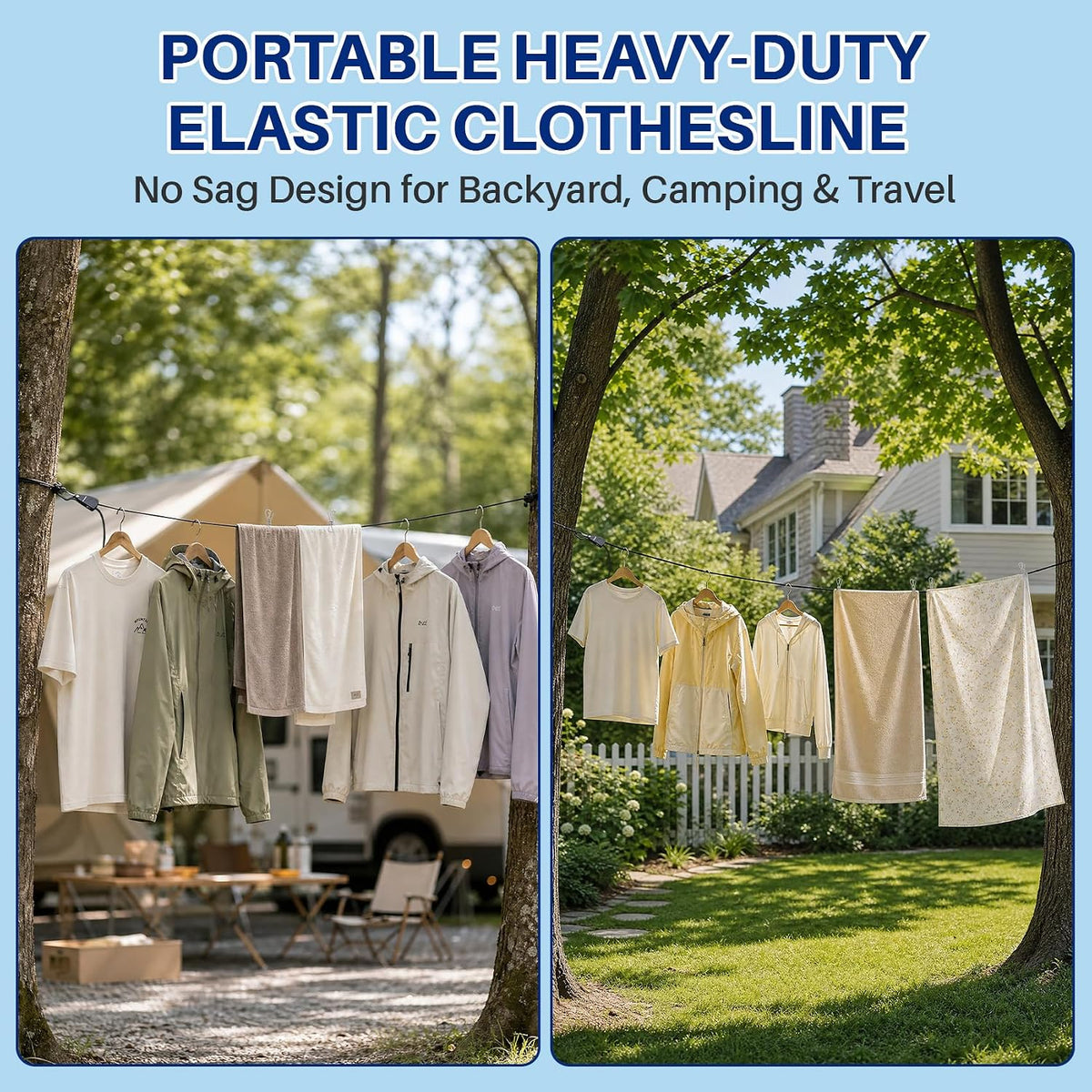 Retractable Portable Travel Clothesline Camping Laundry Line with 12 Clips