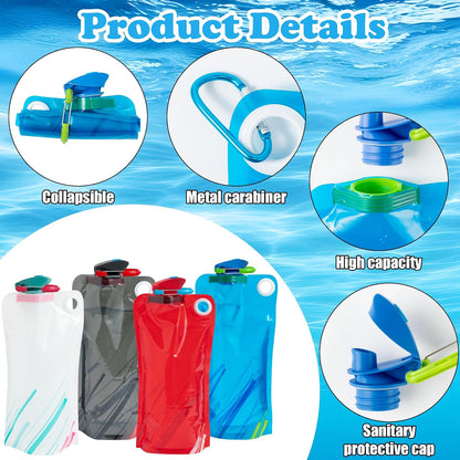 4 Pack Collapsible Foldable Water Bottles, 34oz Leakproof