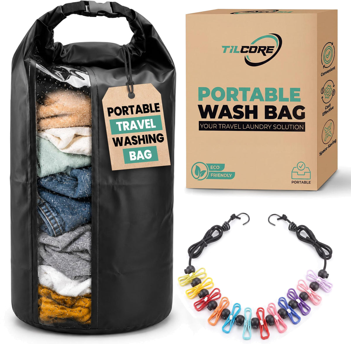 Travel Washing Machine & Retractable Clothesline - Hand Washing Machine & Portable Clothes Washer - Durable Travel Laundry Wash Bag & Camping Washing Machine - Portable Manual Clothes Washer