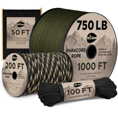 Paracord Rope 750lb 5/32 – Tent Camping Cord – Utility Outdoor Nylon Rope