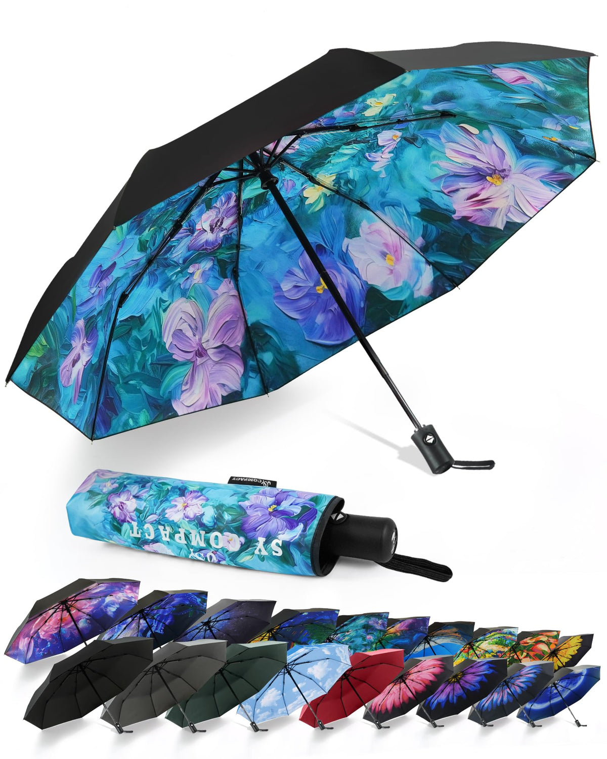 SY COMPACT Travel Umbrella - Windproof Automatic Compact Umbrellas for Rain