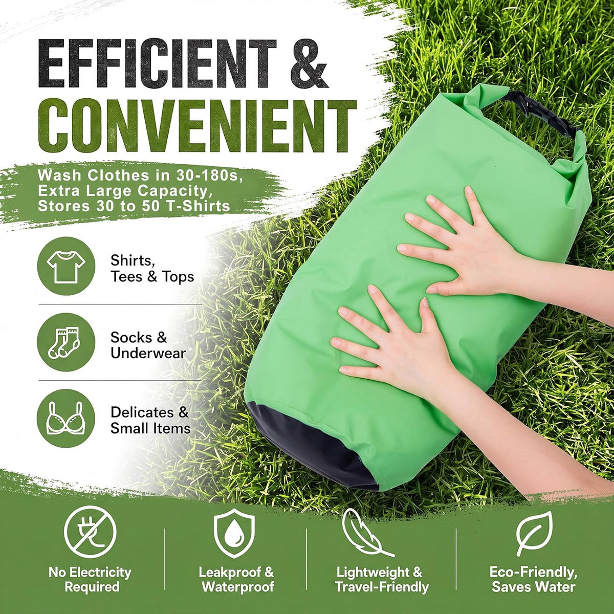 Shinylin Portable Hand Wash Bag with Retractable Clothesline, 7.9 Gallons