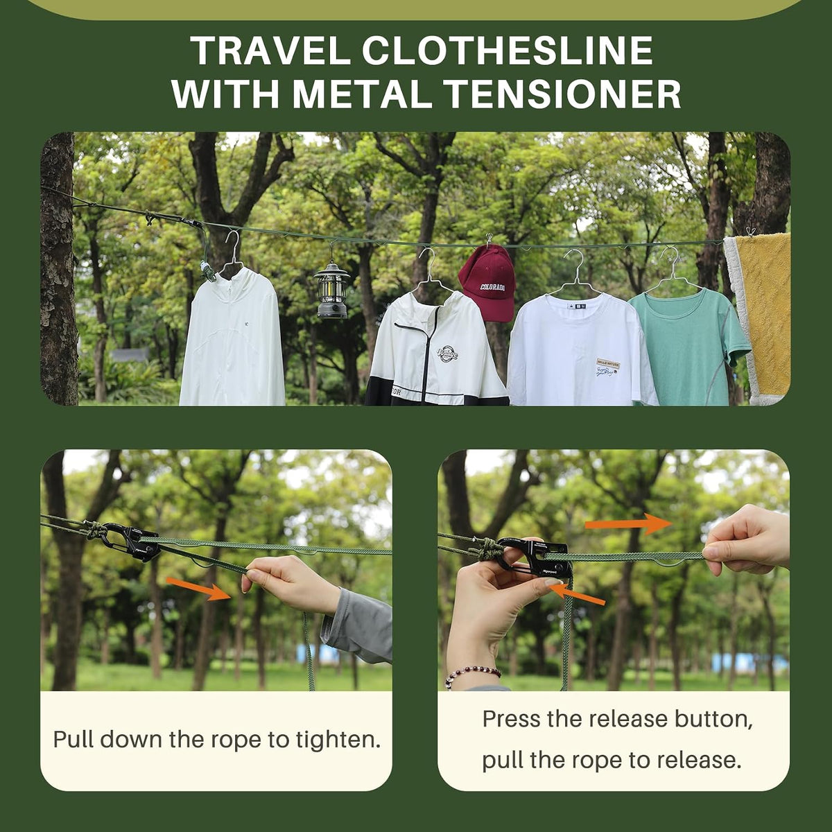 Vigorport Travel Clothesline with Metal Tensioner & Clips for Camping RV