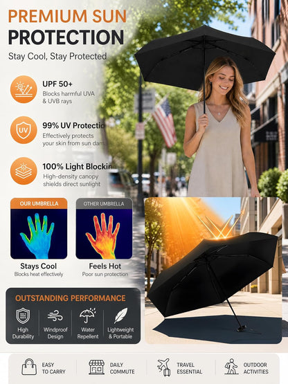 Mini Umbrella Travel Size, 5.9 Inch Compact Uv Umbrella For Sun Rain