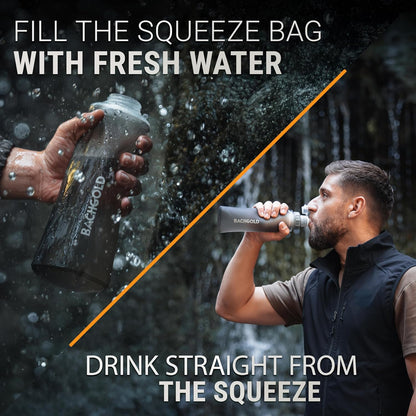 Bachgold Squeeze Filtered Water Bottle, Collapsible Portable Camping Filter