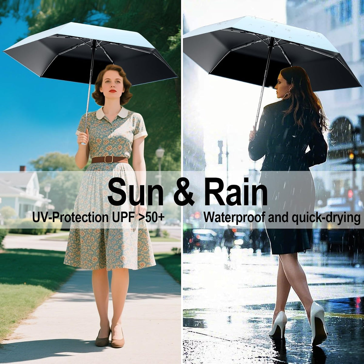 Moorrlii Automatic Folding Travel Umbrella - Compact Windproof Rainproof Sunproof UV Protection, One-Hand Open/Close, Fits Bag/Backpack/Suitcase, Unisex for All Scenarios