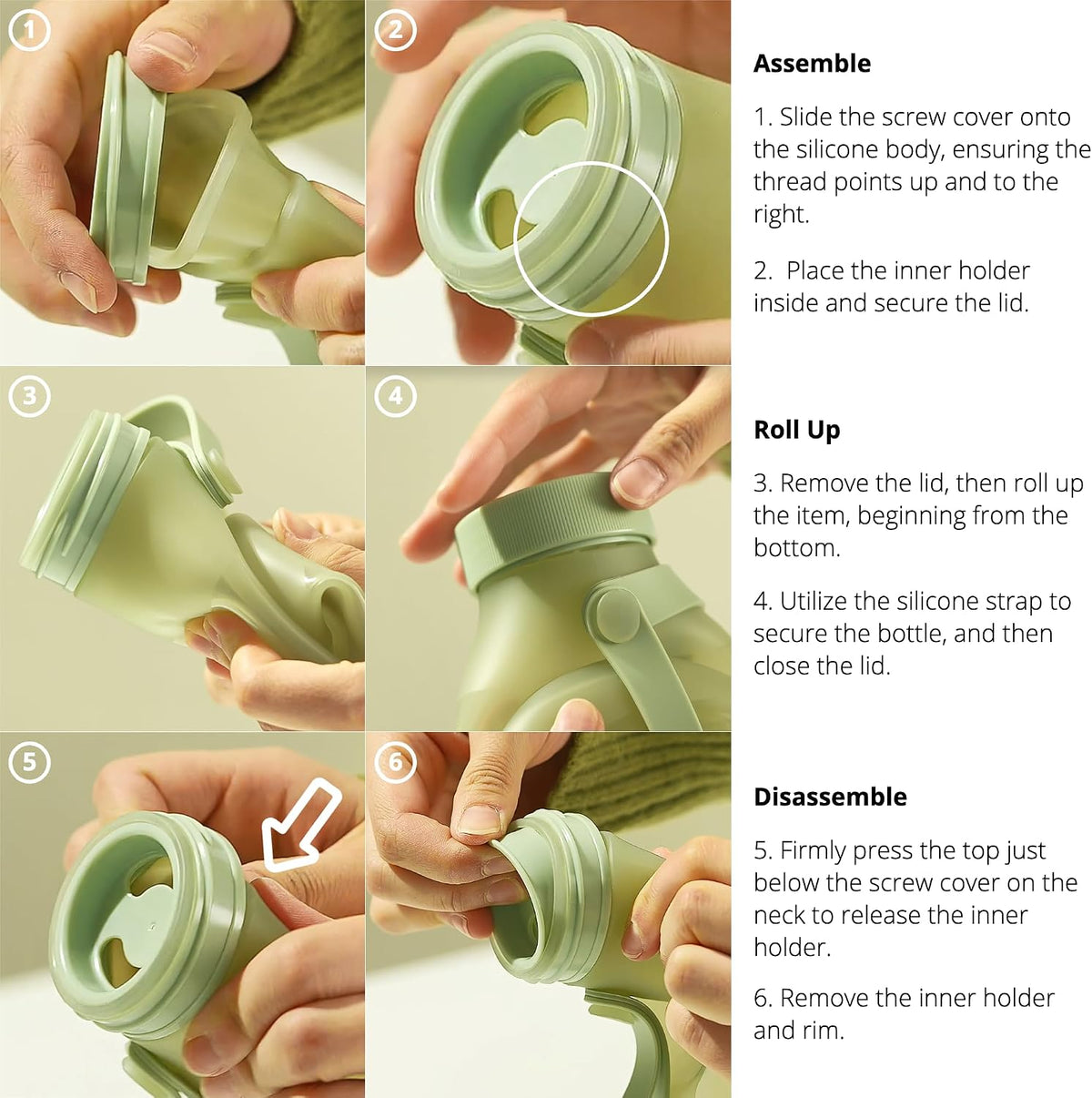 BLUE GINKGO Collapsible Water Bottle – Lightweight, Foldable Silicone Bottle for Travel, Hiking, and Camping (16.9oz, Made in Korea, Sand Beige)