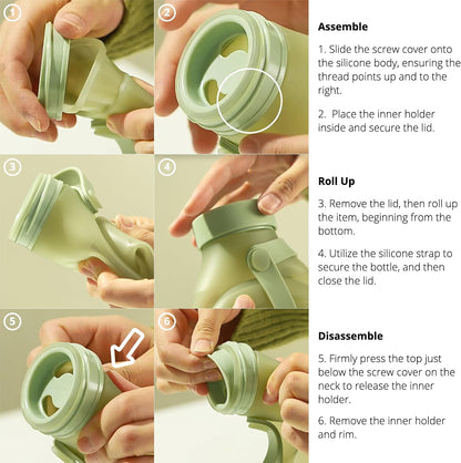 BLUE GINKGO Collapsible Water Bottle – Lightweight, Foldable Silicone Bottle for Travel, Hiking, and Camping (16.9oz, Made in Korea, Sand Beige)