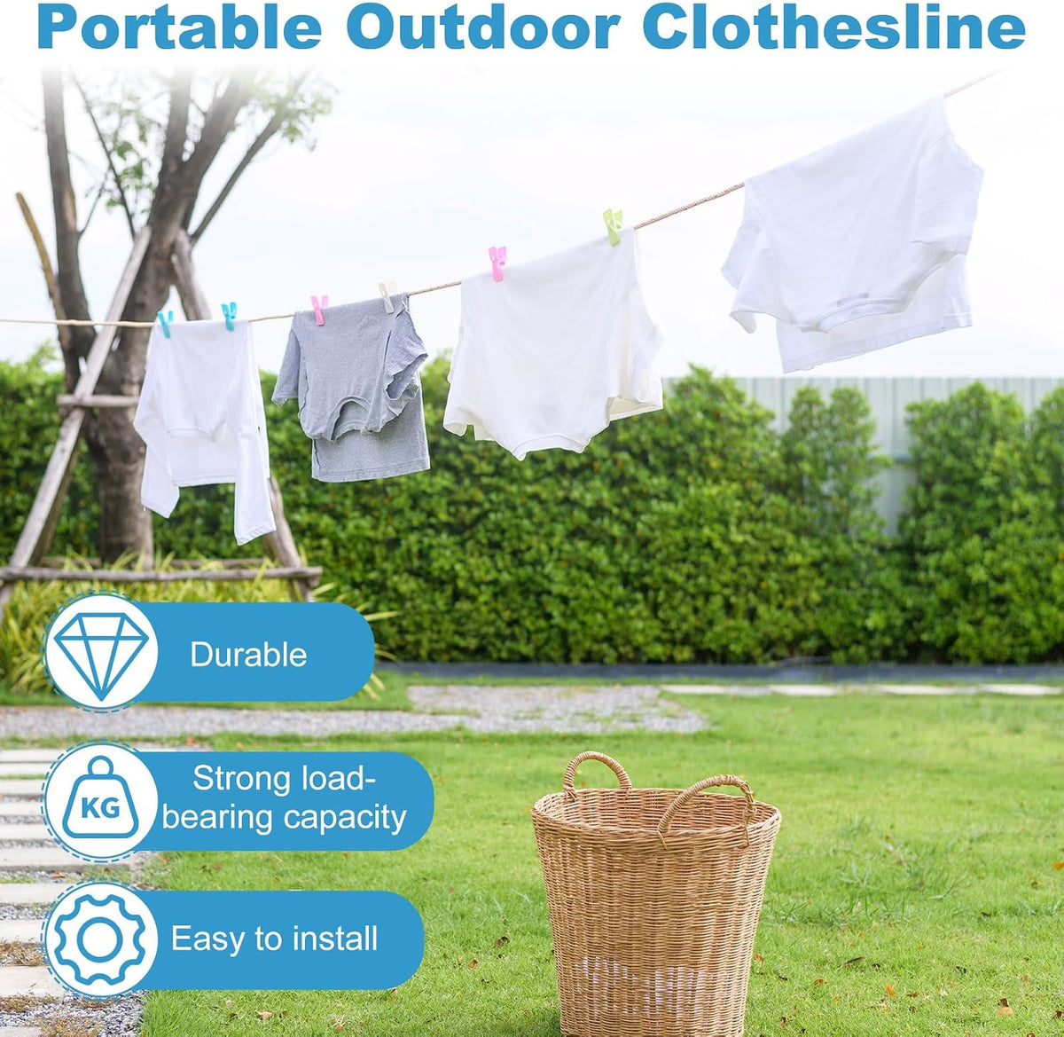 uxcell 2 Pcs Portable Travel Clothesline, 16.4ft Clothes Line Outdoors Travel Hanger Foldable Clothesline Rope with Hooks for Camping Hotel Backyard Home Cruise Ship, Beige