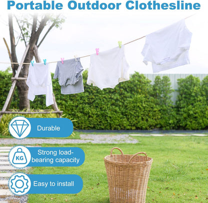 uxcell 2 Pcs Portable Travel Clothesline, 16.4ft Clothes Line Outdoors Travel Hanger Foldable Clothesline Rope with Hooks for Camping Hotel Backyard Home Cruise Ship, Beige