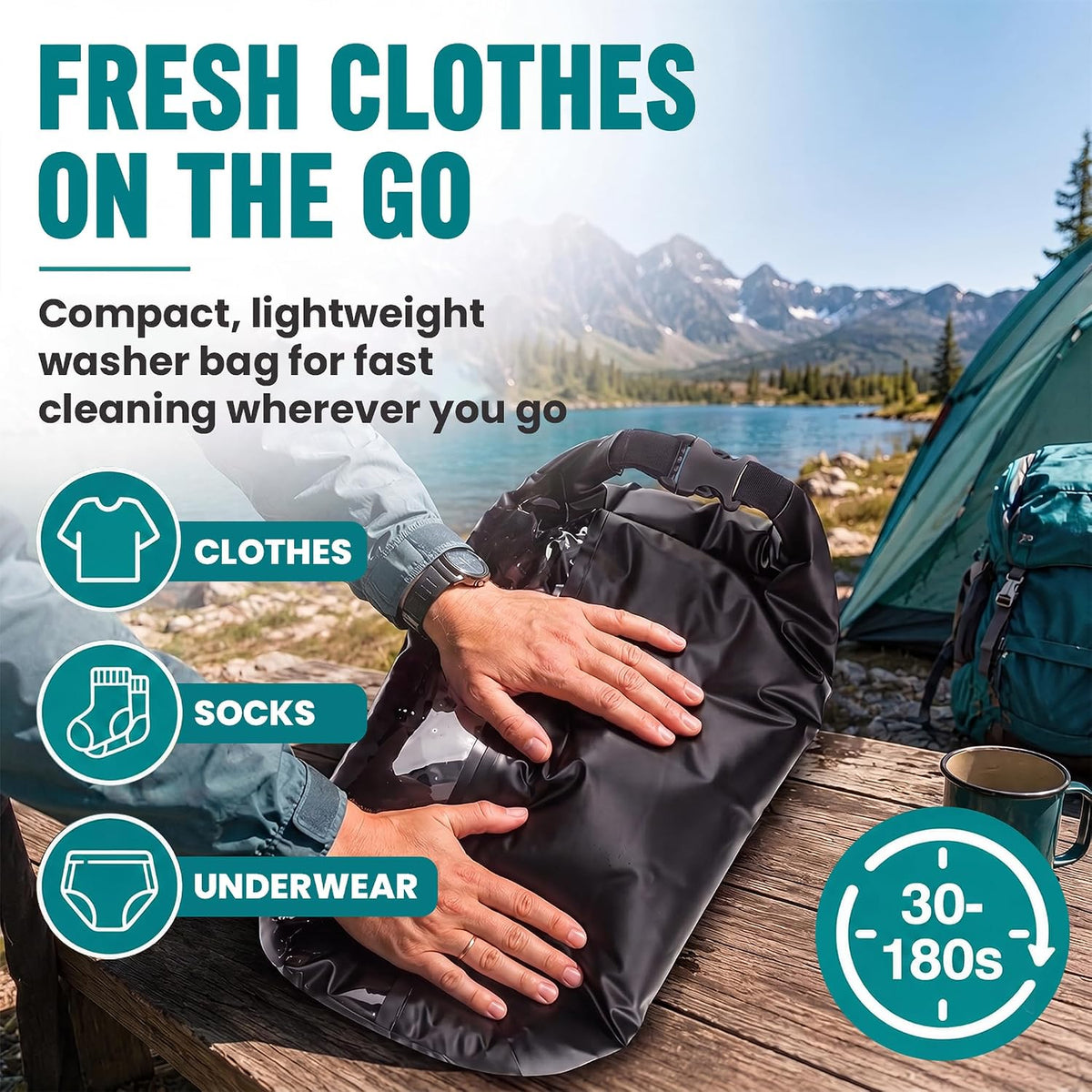 Travel Washing Machine & Retractable Clothesline - Hand Washing Machine & Portable Clothes Washer - Durable Travel Laundry Wash Bag & Camping Washing Machine - Portable Manual Clothes Washer