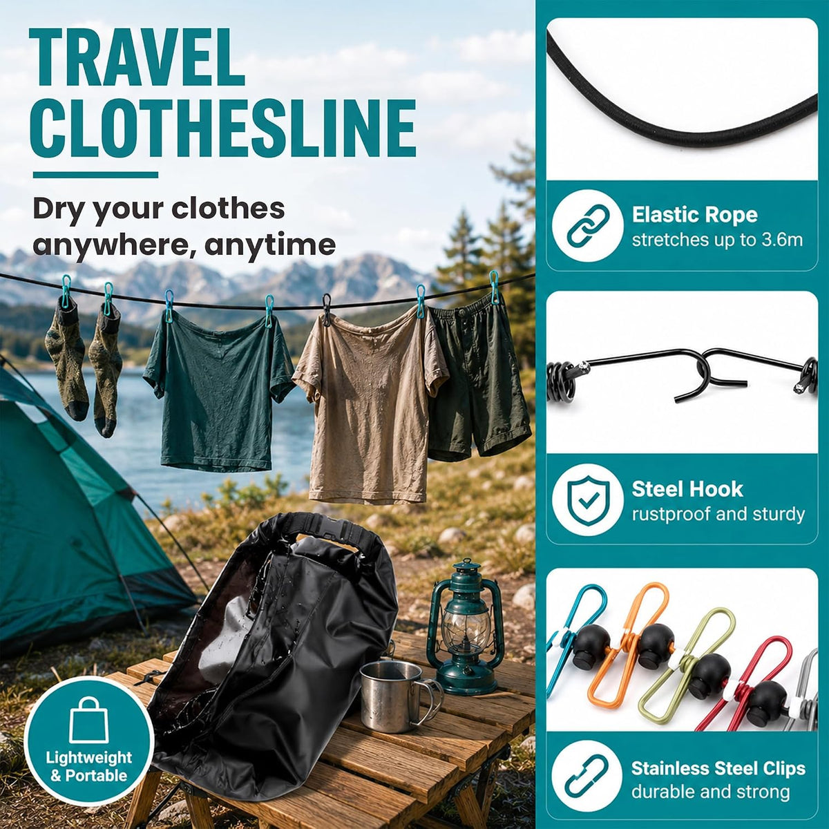 Travel Washing Machine & Retractable Clothesline - Hand Washing Machine & Portable Clothes Washer - Durable Travel Laundry Wash Bag & Camping Washing Machine - Portable Manual Clothes Washer