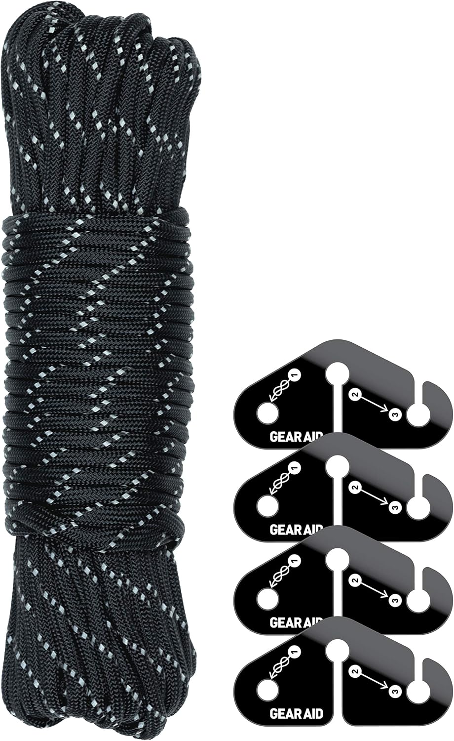 GEAR AID Taut Line Kit with 550 Paracord for Hanging Gear on a Travel Clothesline, Black