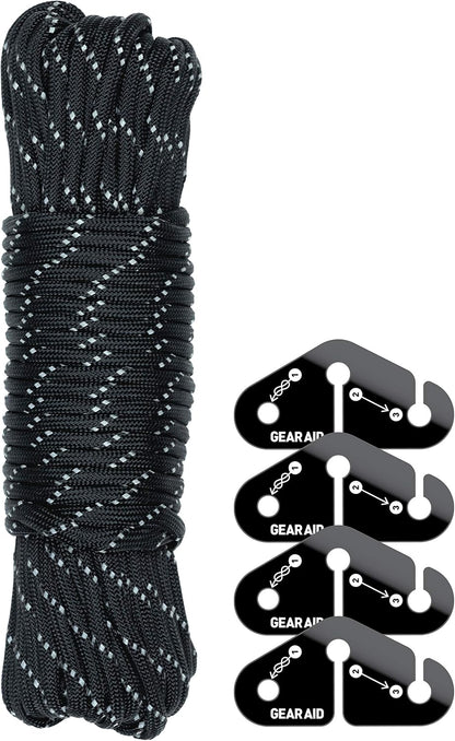 GEAR AID Taut Line Kit with 550 Paracord for Hanging Gear on a Travel Clothesline, Black