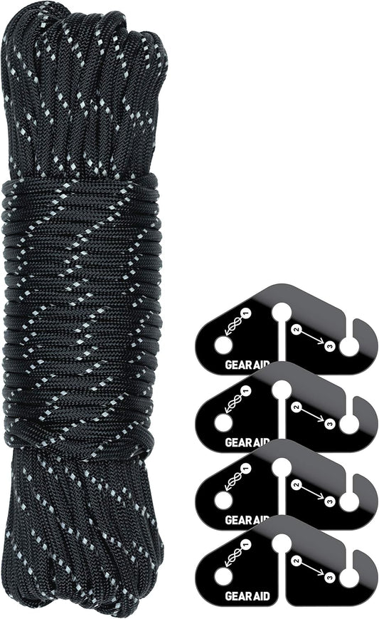 GEAR AID Taut Line Kit with 550 Paracord for Hanging Gear on a Travel Clothesline, Black