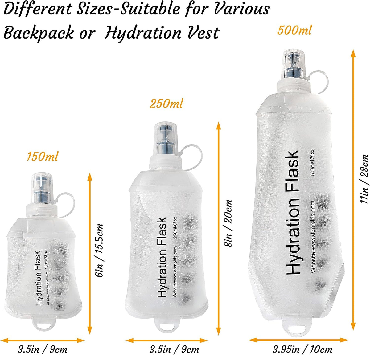 J.CARP 2Pcs 250ml Soft Flask Running Water Bottles, TPU Foldable Running Hydration Flask for Hydration Pack Cycling Hiking Climbing Outdoors Motorbike White