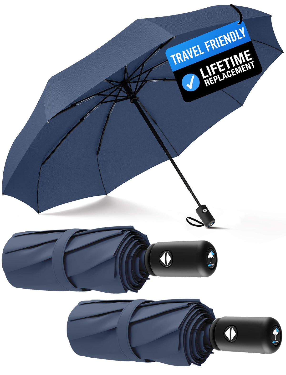 Rain-Mate Windproof Compact Umbrellas for Rain - Strong Reinforced Fiberglass Rib Design & Auto Open & Close - Portable Folding Travel Umbrella - Lightweight & Packable for Women & Men, Easy Collapse